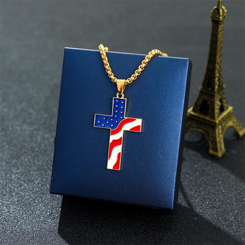 Premium American Flag Cross Necklace Stainless Steel Gomyhair