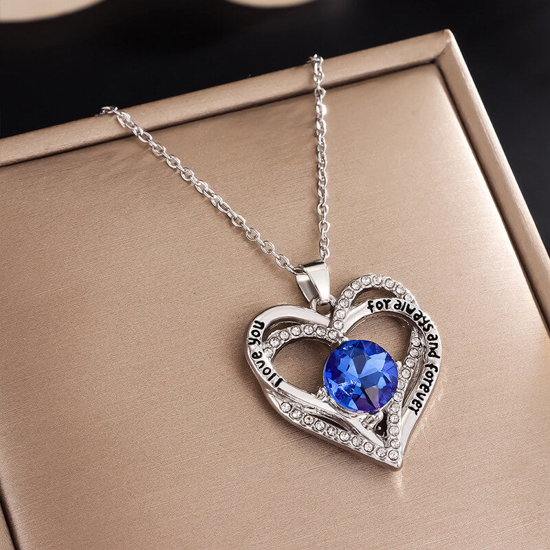 Mini Double Heart Tag Pendant Birthstone Necklace With Diamond Gomyhair