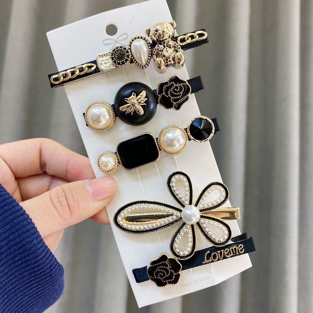 Pearl Hair Pins Gold And Black Set 5 6 Pack Gomyhair