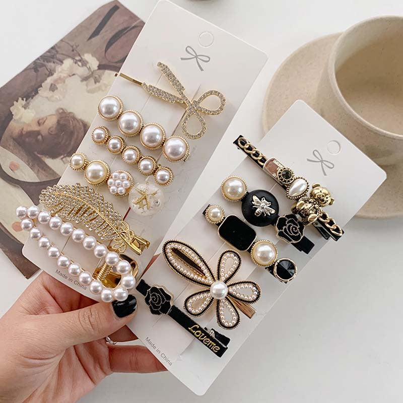 Pearl Hair Pins Gold And Black Set-5/6 Pack